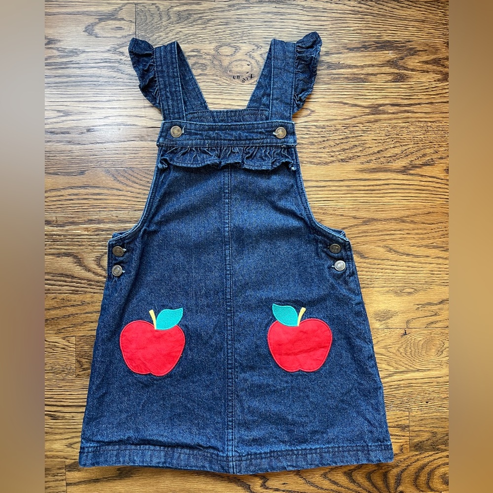Cynthia Rowley Girls Denim Apple Appliqué Embroidered Jumper w/ Ruffled Straps 5